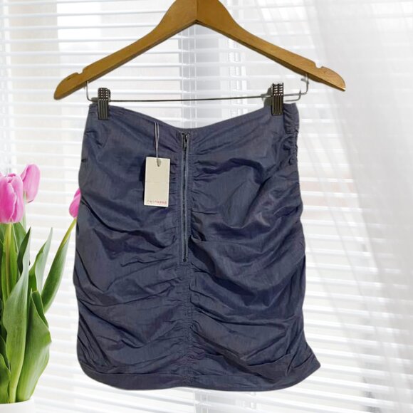 NWT Re:named Ruched Mini Skirt – Slate Blue Cotton, Spandex, Nylon Blend – Small - Picture 1 of 12